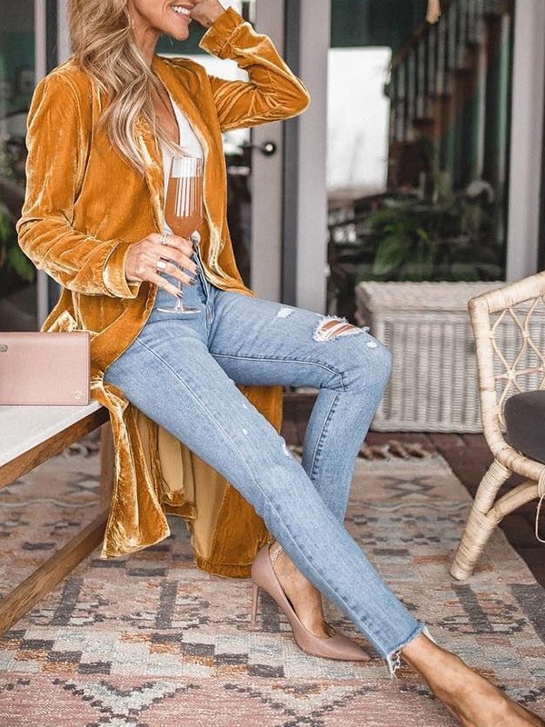 Damen Frühling/Herbst Oberbekleidung Retro Nahtverarbeitung Unifarben Langarm Schalkragen Jacke