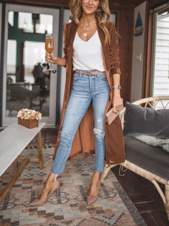 Damen Frühling/Herbst Oberbekleidung Retro Nahtverarbeitung Unifarben Langarm Schalkragen Jacke