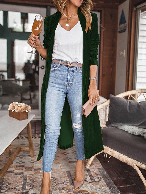 Damen Frühling/Herbst Oberbekleidung Retro Nahtverarbeitung Unifarben Langarm Schalkragen Jacke