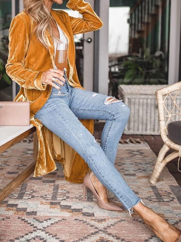 Damen Frühling/Herbst Oberbekleidung Retro Nahtverarbeitung Unifarben Langarm Schalkragen Jacke