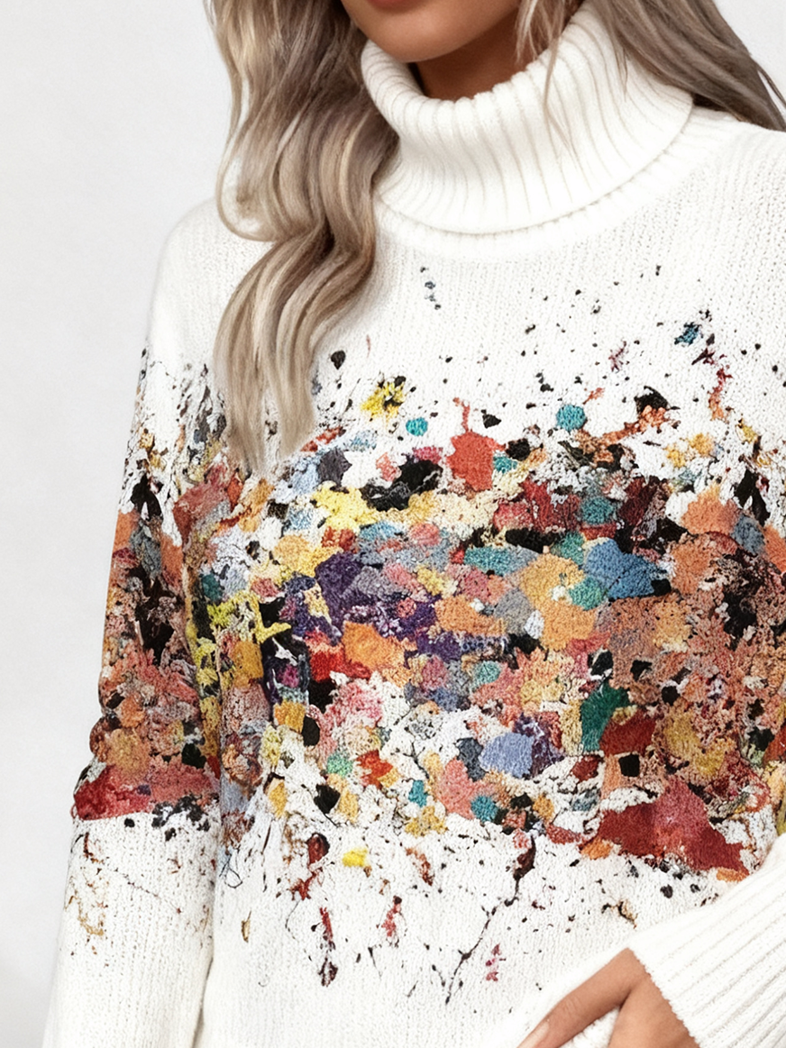 Damen Verlaufsmuster Langarm Bequem Retro Pullover