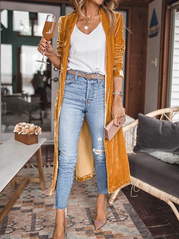 Damen Frühling/Herbst Oberbekleidung Retro Nahtverarbeitung Unifarben Langarm Schalkragen Jacke