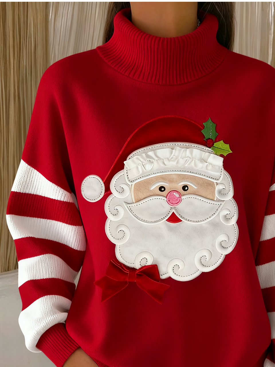 Damen Gestreift Langarm Bequem Retro Pullover