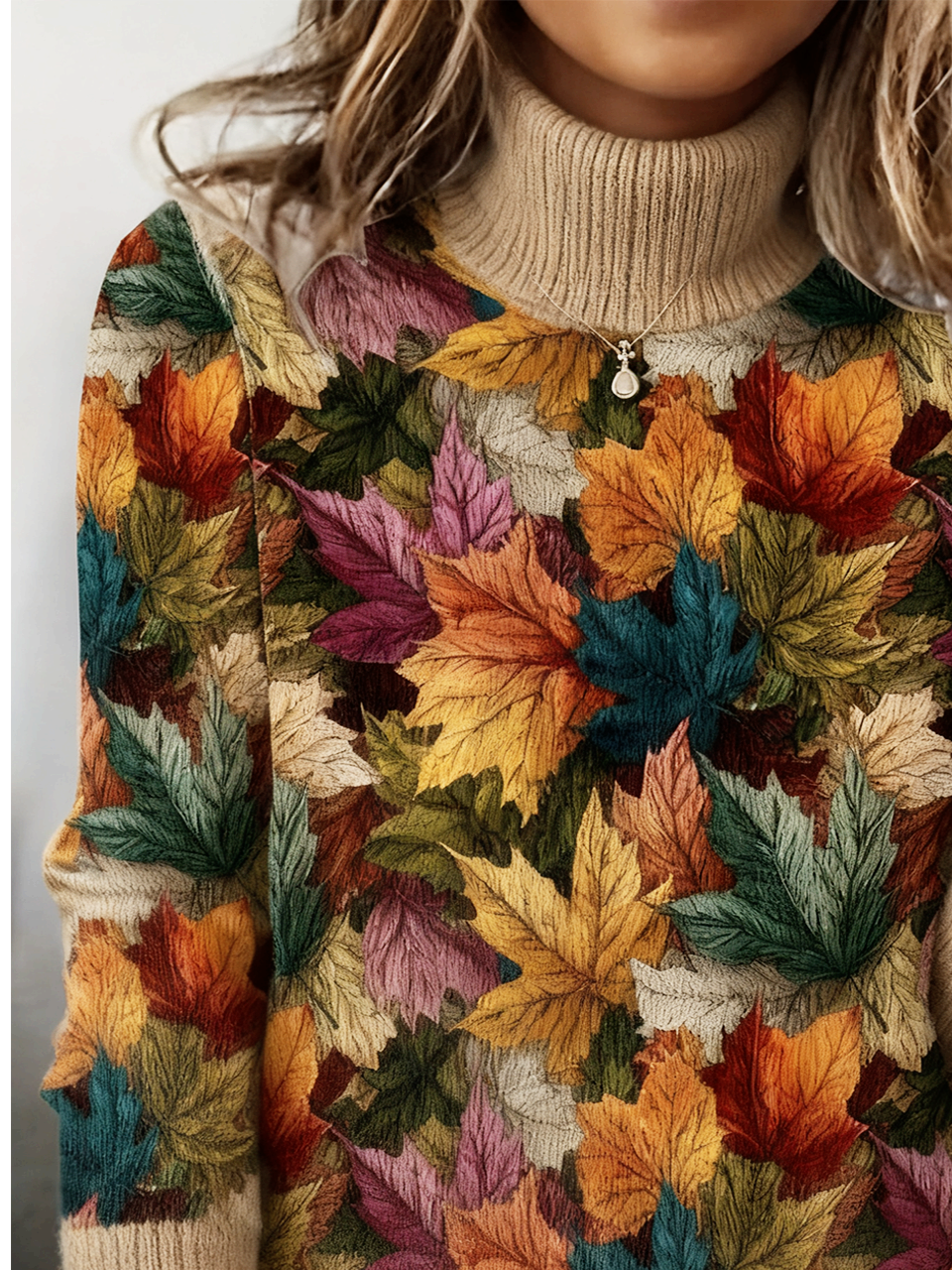 Damen Ahornblatt Langarm Bequem Retro Pullover