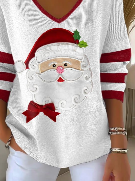 Lässig Gestreift V-Ausschnitt Langarm T-Shirt