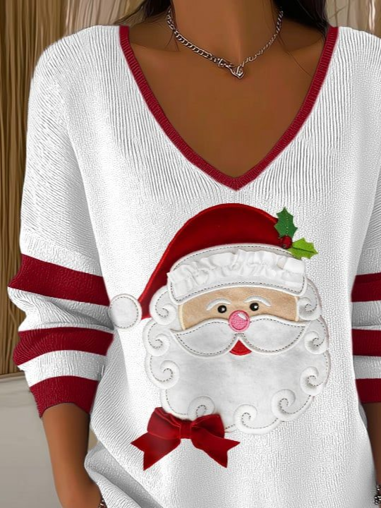 Lässig Gestreift V-Ausschnitt Langarm T-Shirt