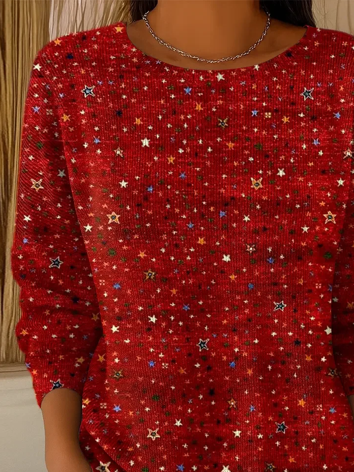 Damen Stern Langarm Bequem Lässig Print Pullover