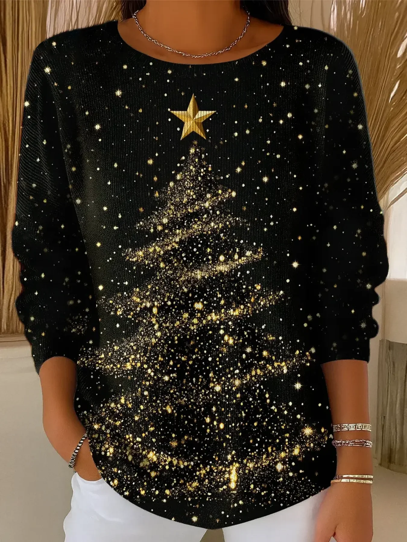 Damen Weihnachten Langarm Bequem Lässig Print Pullover