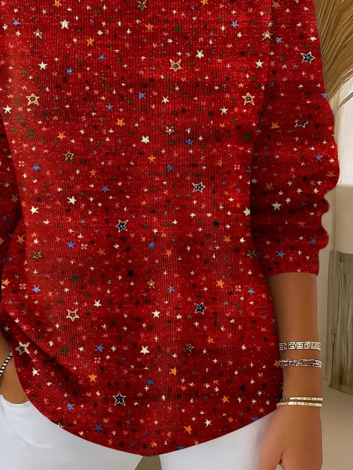 Damen Stern Langarm Bequem Lässig Print Pullover