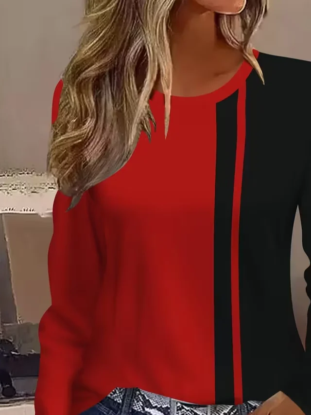 Lässig Abstrakt Rundhals Langarm T-Shirt