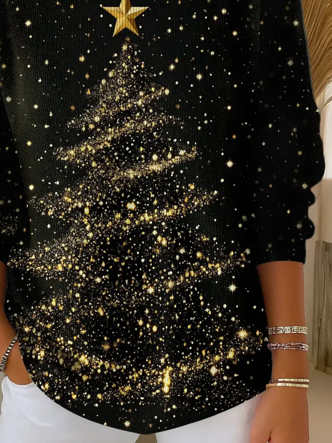 Damen Weihnachten Langarm Bequem Lässig Print Pullover