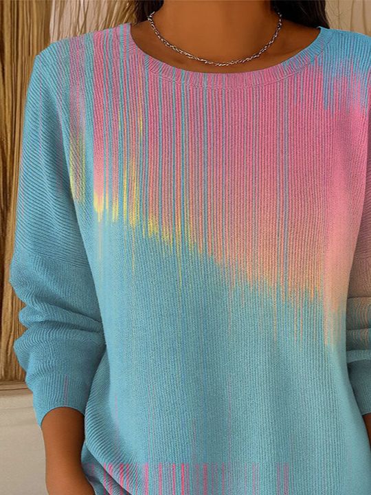 Damen Abstrakt Langarm Bequem Lässig Print Pullover