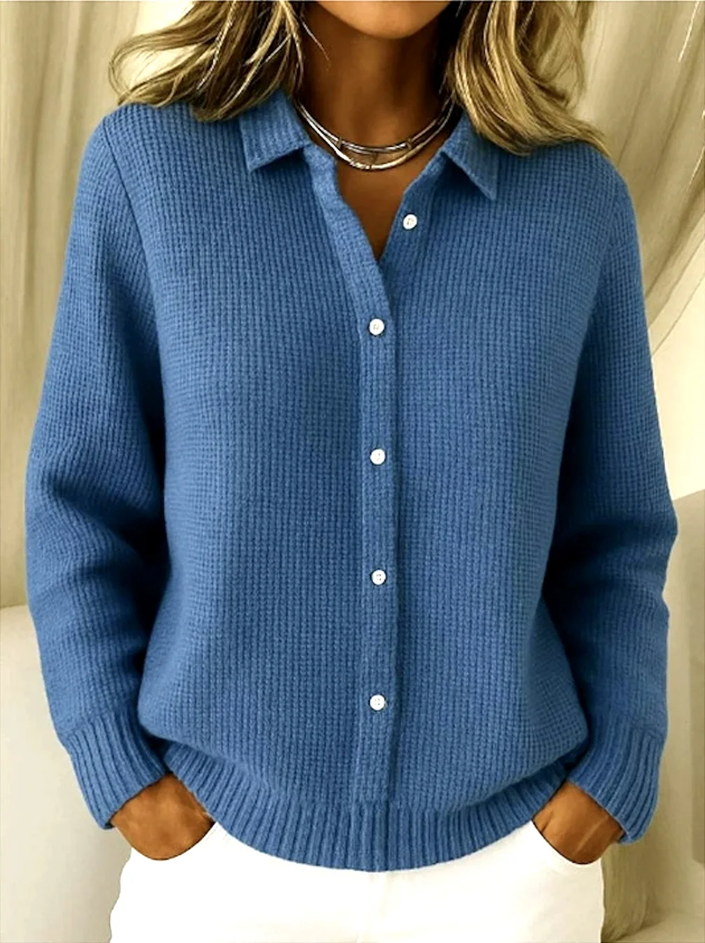 Damen Unifarben Langarm Bequem Lässig Strickjacke