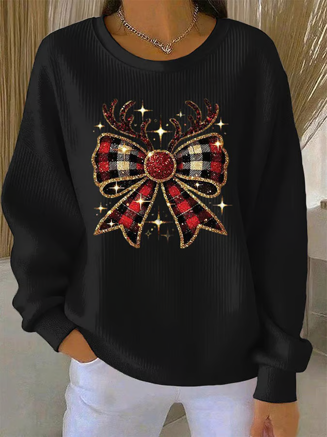 Lässig Rundhals Weihnachten Sweatshirt Print