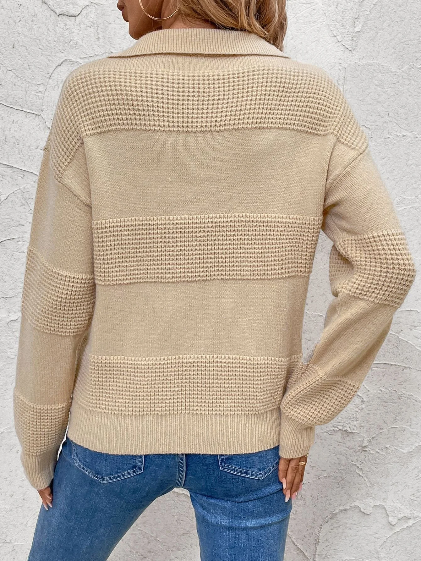 Damen Baumwolle Unifarben Langarm Bequem Lässig Pullover