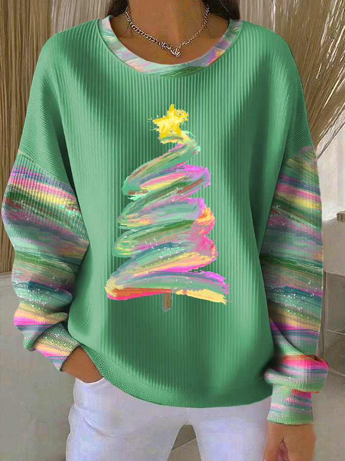 Lässig Rundhals Weihnachten Sweatshirt Print