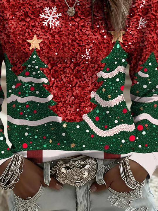 Lässig Weihnachten Rundhals Langarm T-Shirt