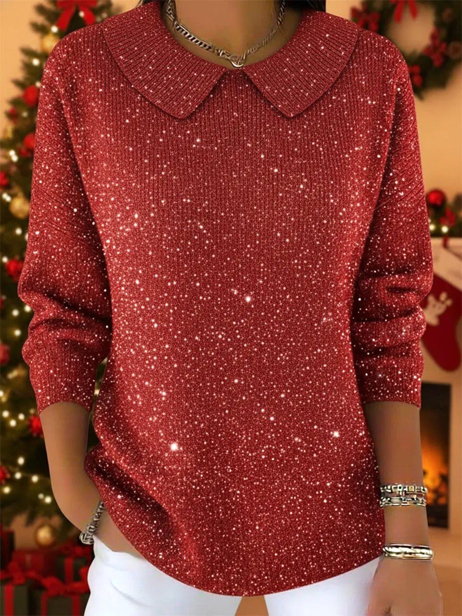 Damen Gestrickt Weihnachten Dreiviertelärmel Bequem Retro Pullover