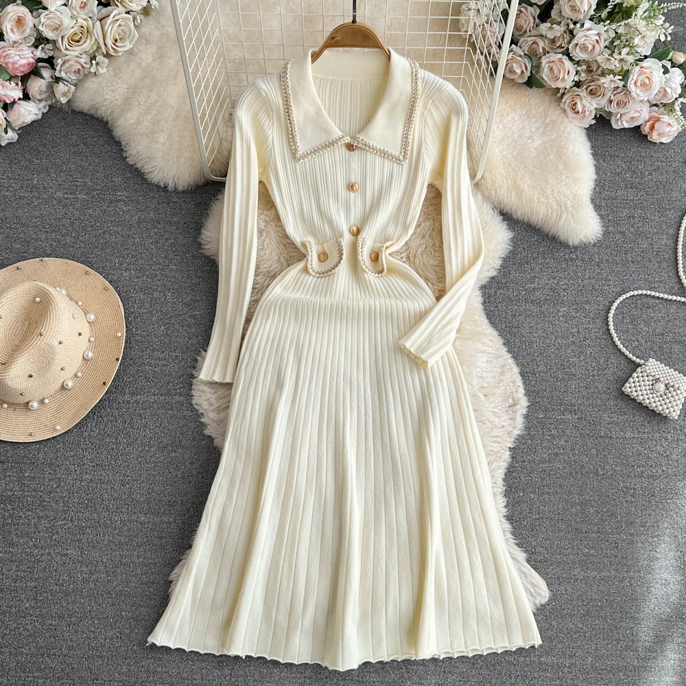 Damen Multifarben Block Frühling/Herbst Kleid Langarm H-Linie Kleid