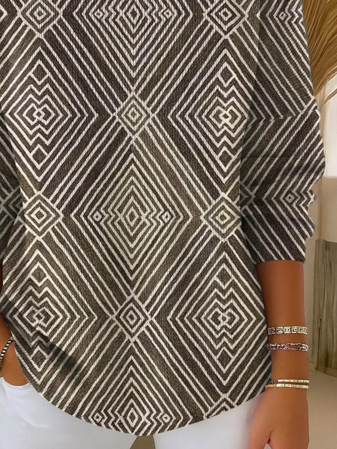 Damen Abstrakt Langarm Bequem Lässig Print Pullover