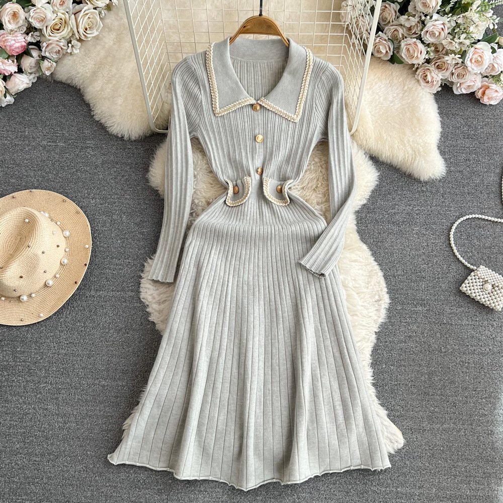 Damen Multifarben Block Frühling/Herbst Kleid Langarm H-Linie Kleid