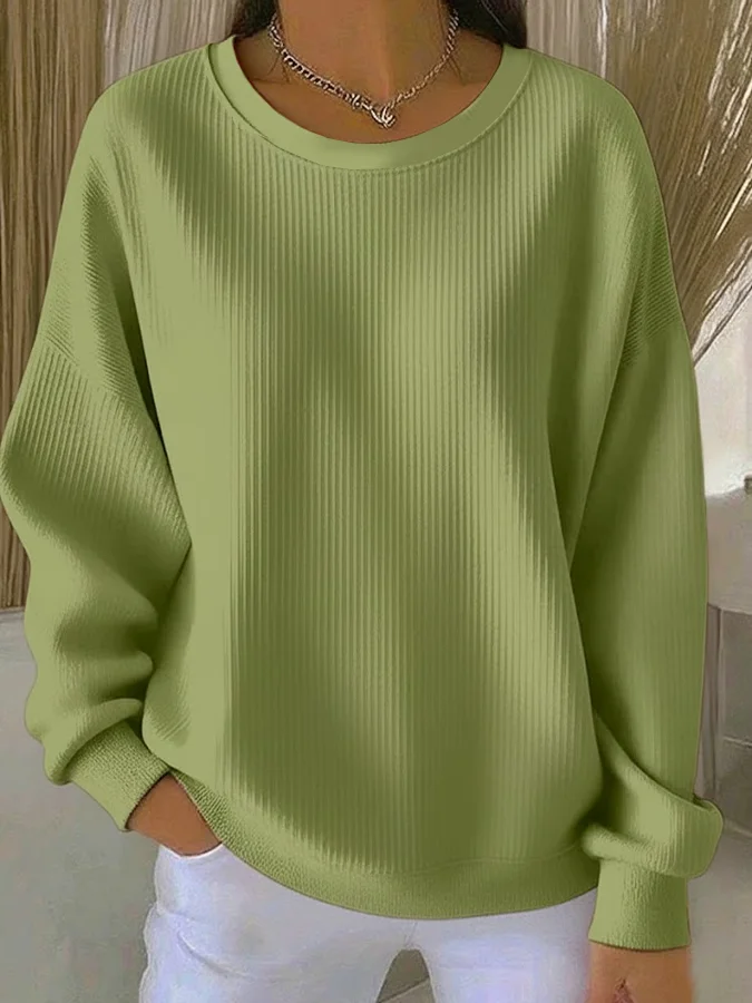 Lässig Rundhals Unifarben Sweatshirt Print