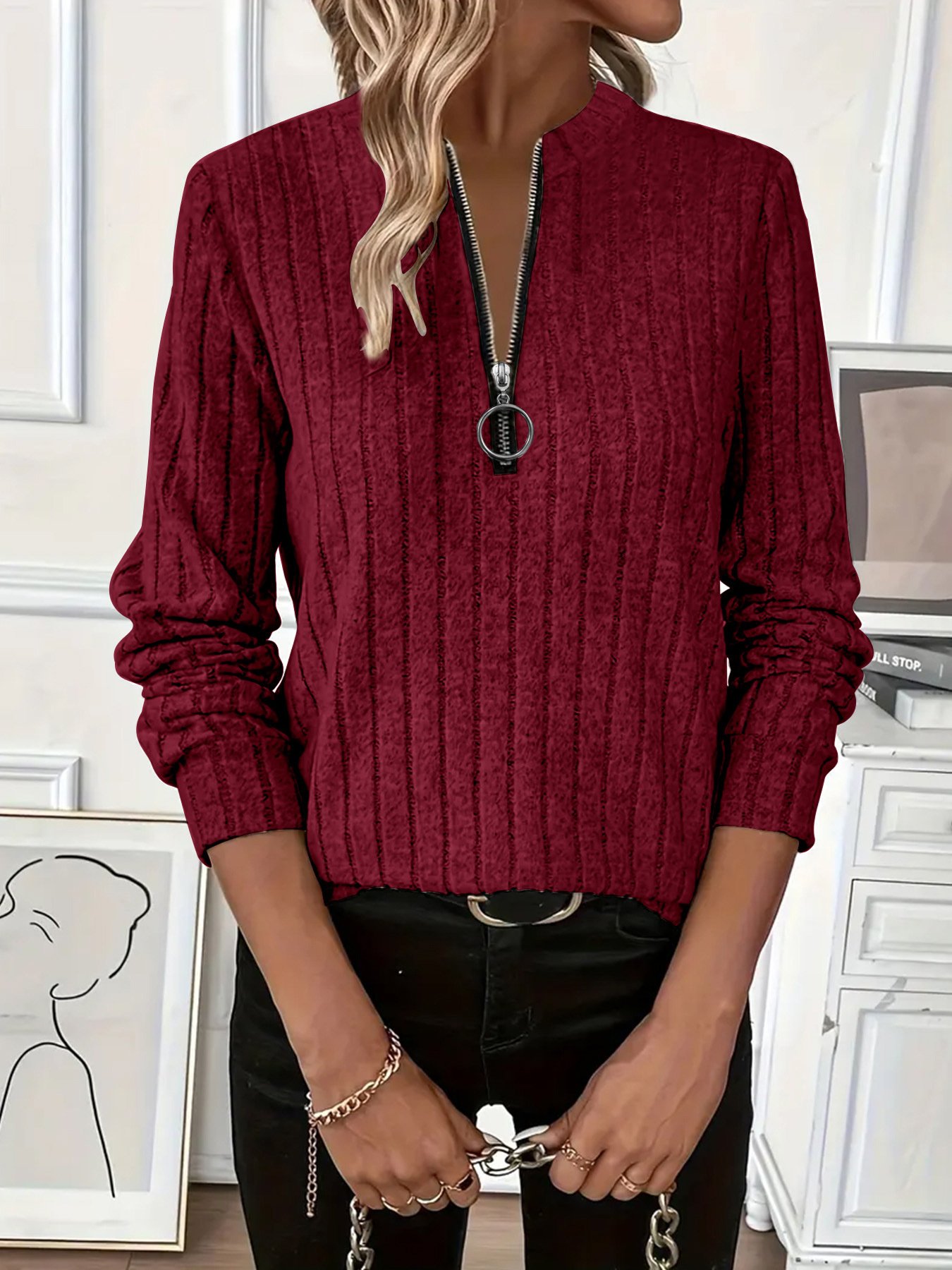 Retro Weit Unifarben Sonstiges Stricken Oberteile