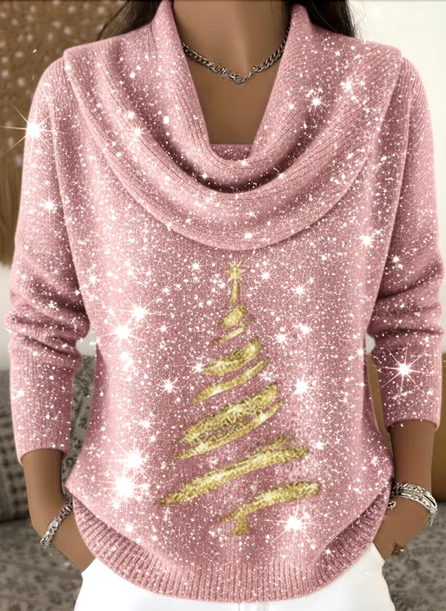 Damen Weihnachten Langarm Bequem Lässig Print Pullover