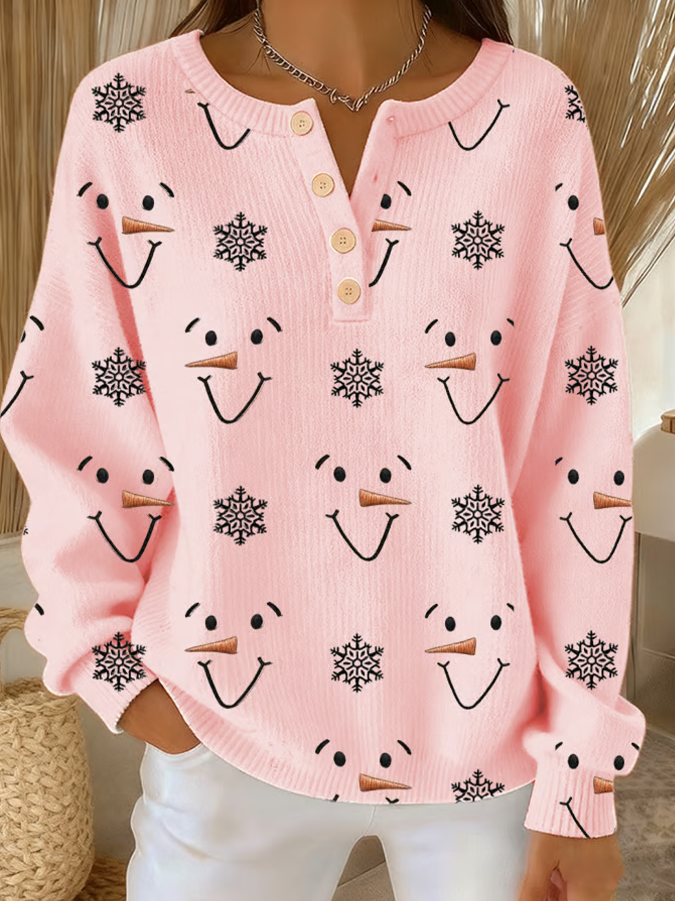 Damen Weihnachten Langarm Bequem Lässig Pullover