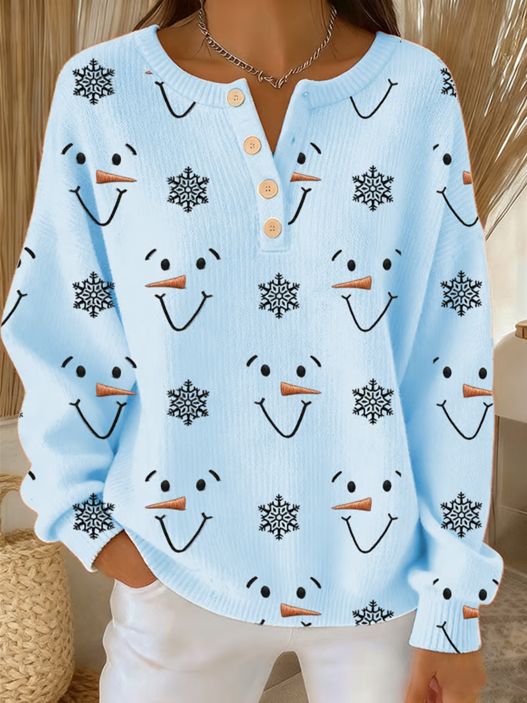 Damen Weihnachten Langarm Bequem Lässig Pullover