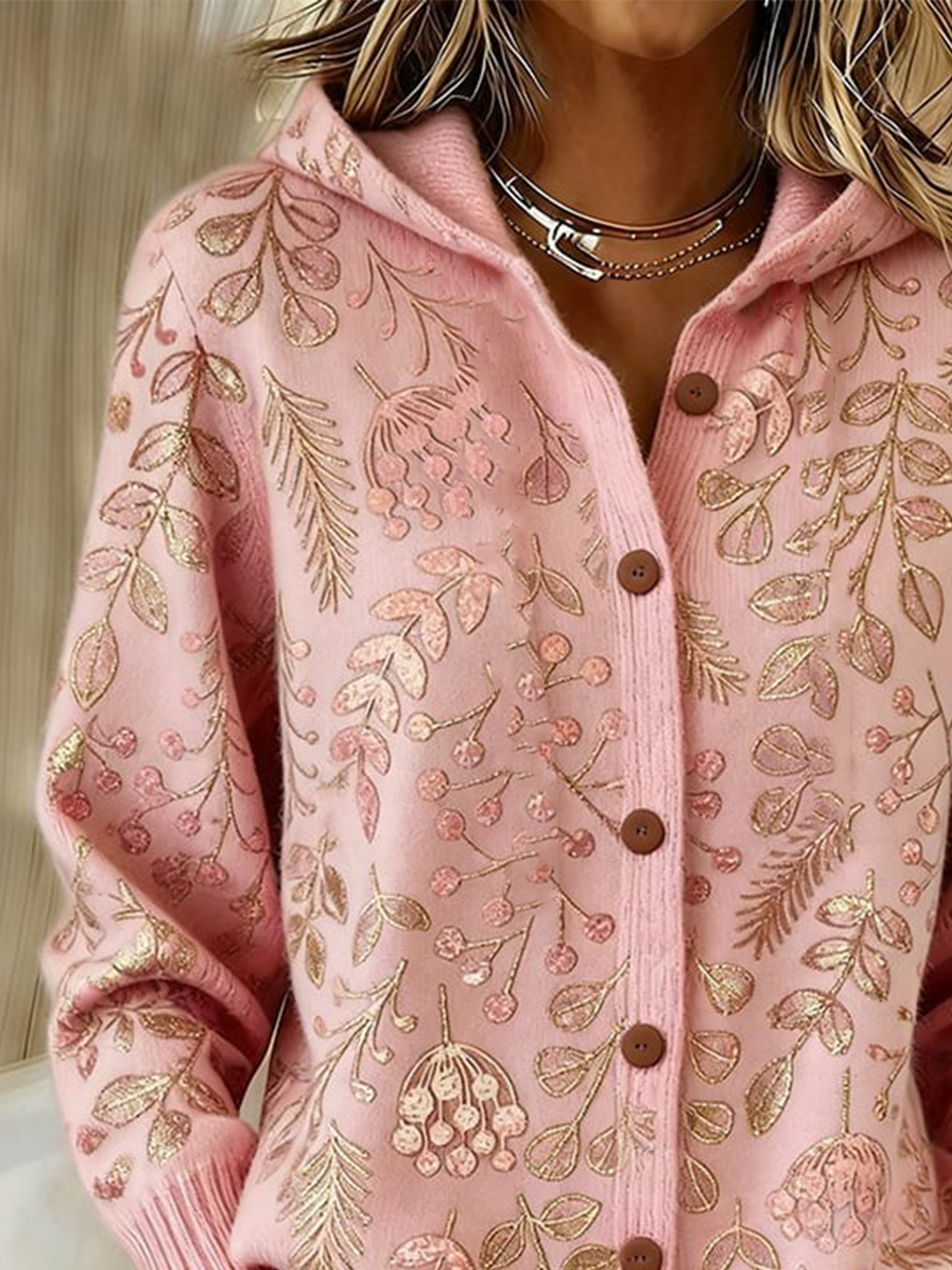 Damen Wolle/Stricken Botanisch Muster Langarm Bequem Lässig Strickjacke