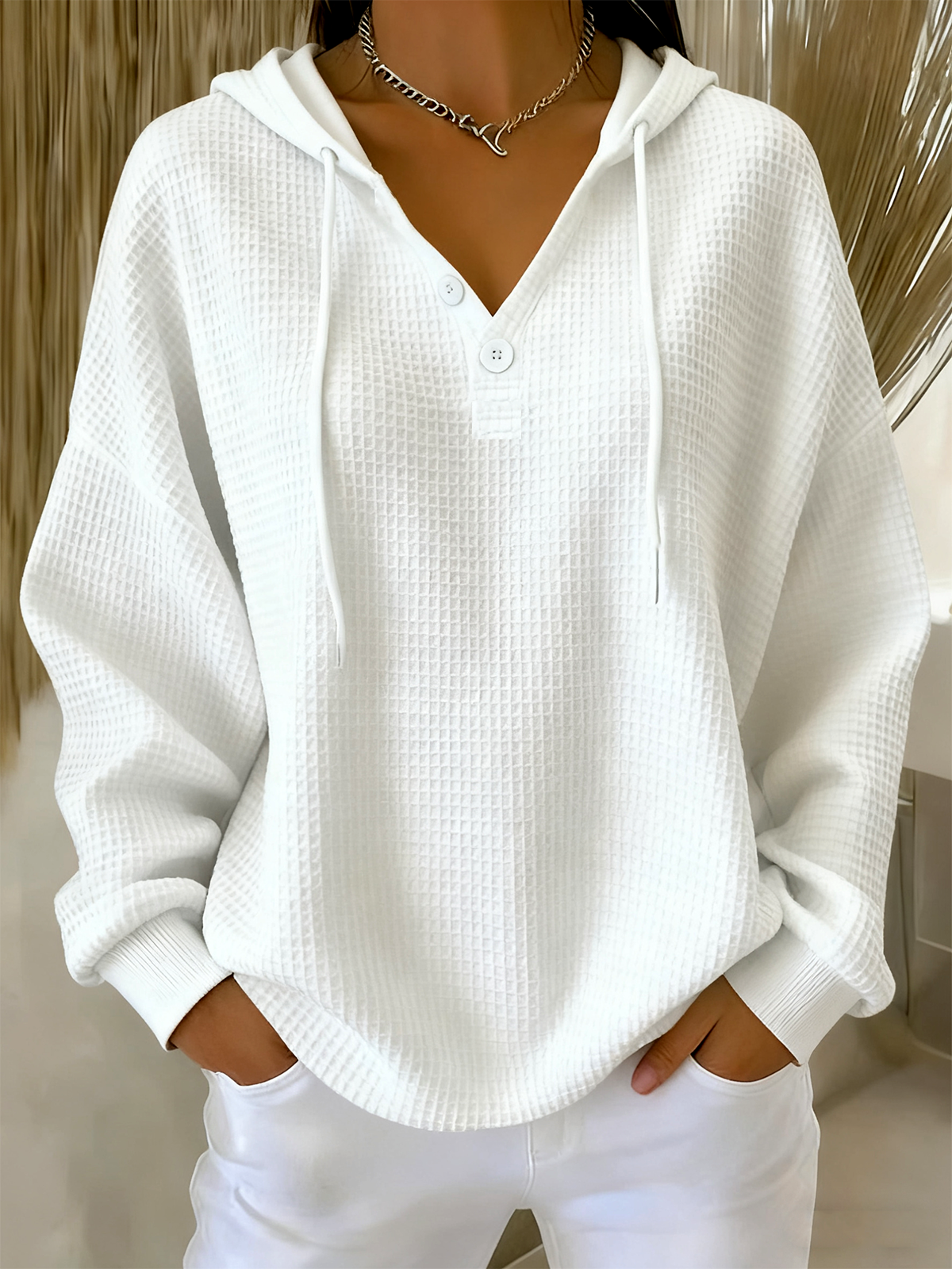 Lässig Kapuze Unifarben Kapuze