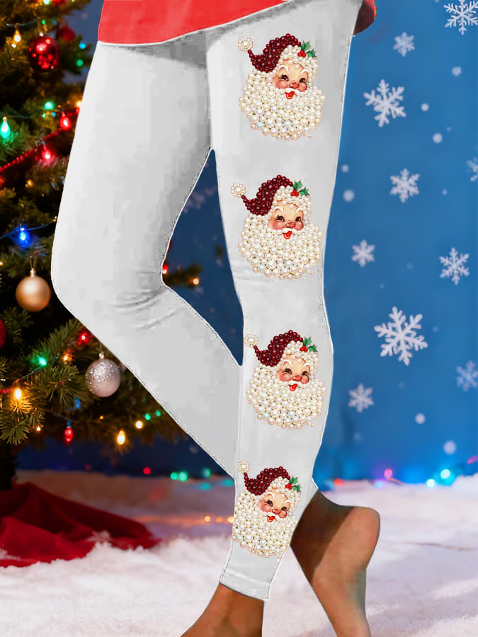 Damen Weihnachtsmann Lässig Alle Jahreszeiten Print Lang Leggings