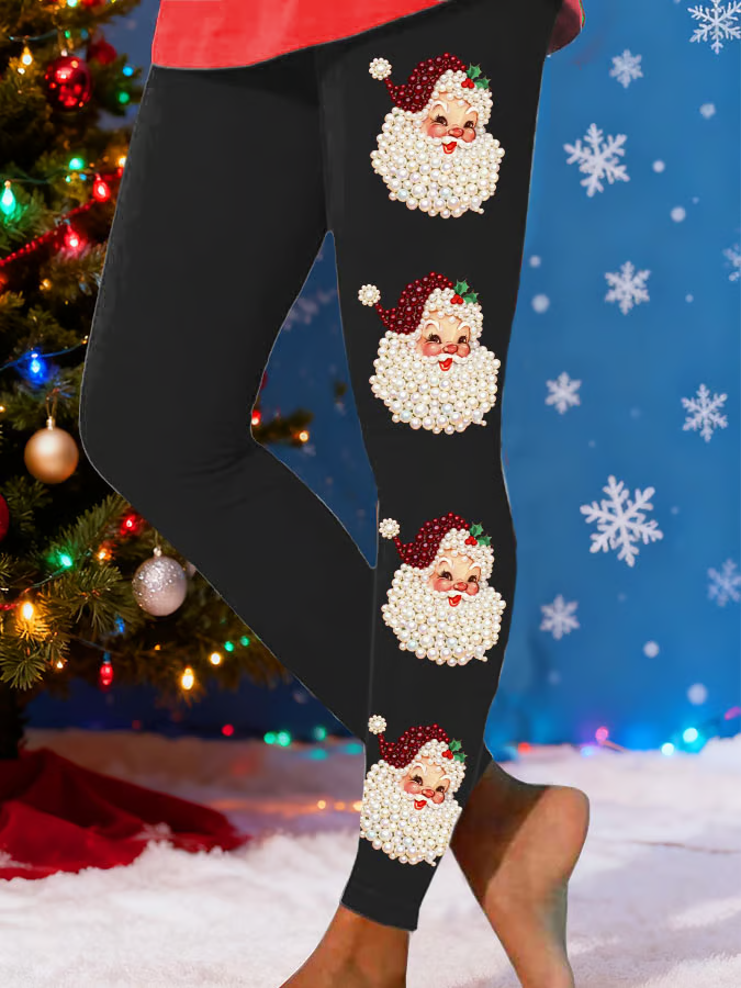 Damen Weihnachtsmann Lässig Alle Jahreszeiten Print Lang Leggings