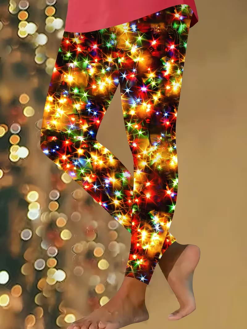 Damen Weihnachten Lässig Alle Jahreszeiten Print Lang Leggings