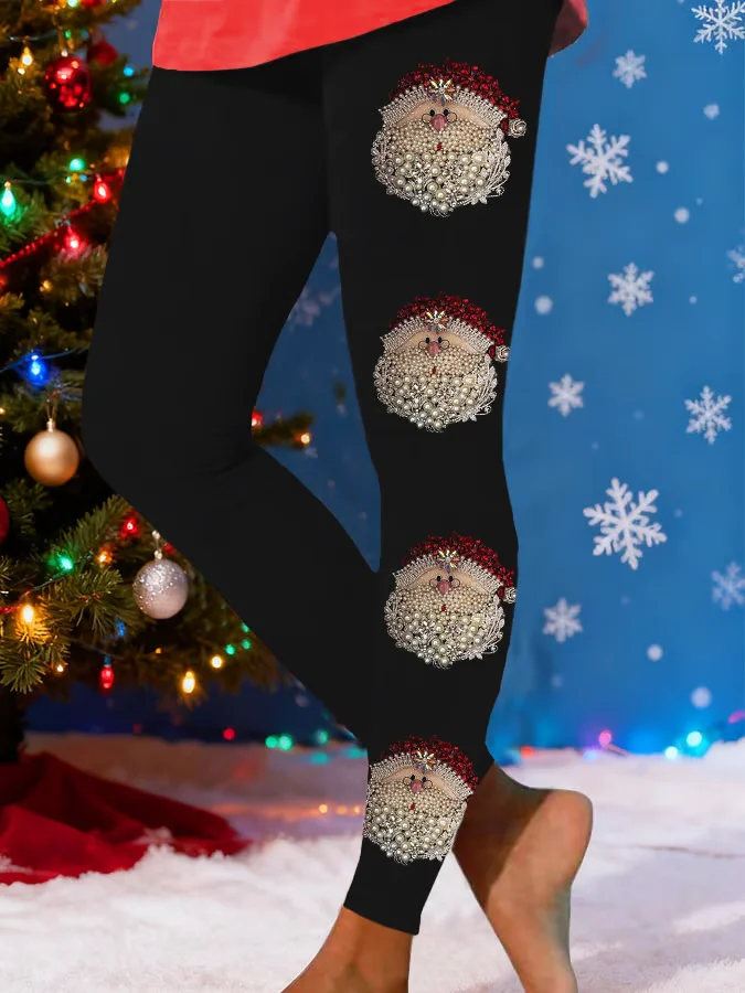 Damen Weihnachtsmann Lässig Alle Jahreszeiten Print Lang Leggings