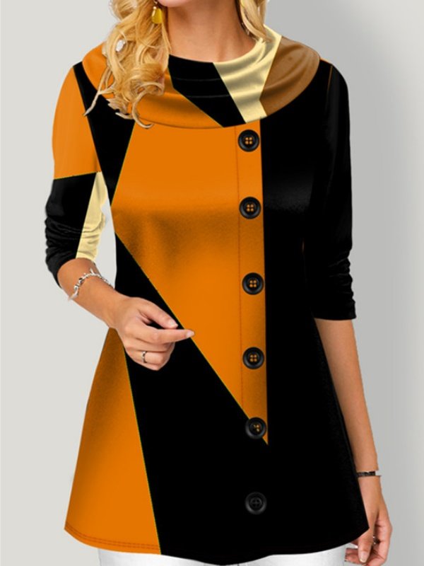 Lässig Geometrisch Rundhals Langarm T-Shirt