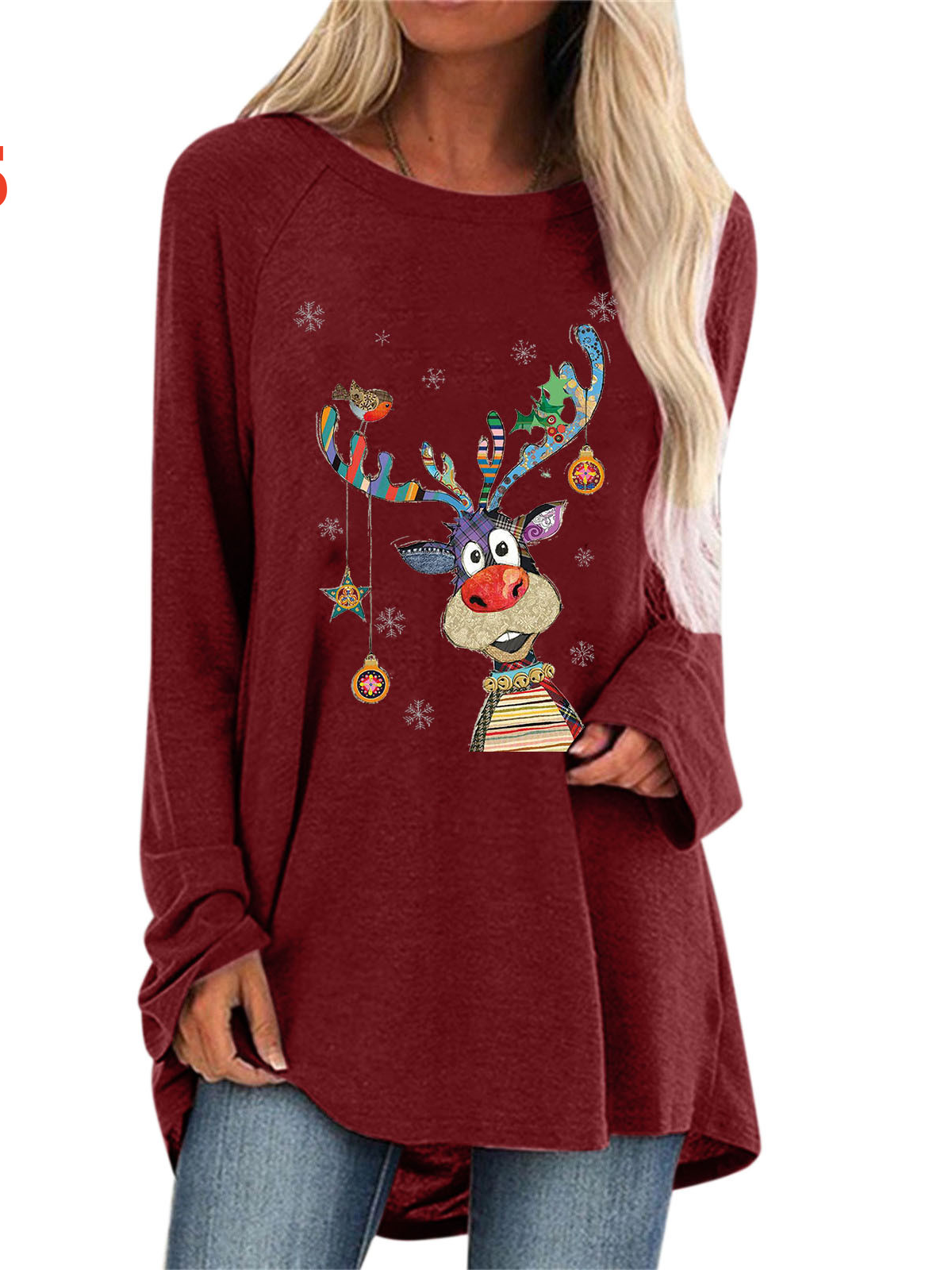 Lässig Geometrisch Rundhals Langarm T-Shirt