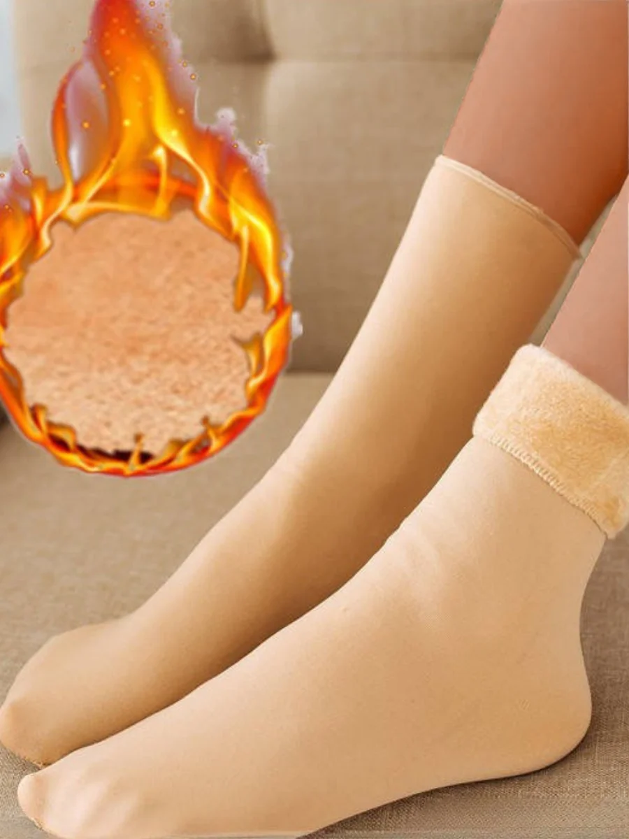 Damen Warm Hitze-behalten und Kalt-beständig Schnee Socken -20°c mit Vlies-Futter Verdickt Socken für den Boden Herbst und Winter Kältebeständig selbsterhitzend Fleisch-farbig Mitte der Wade Socken