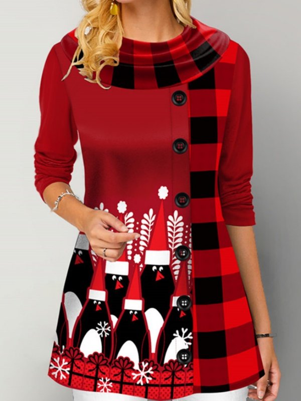 Lässig Geometrisch Rundhals Langarm T-Shirt