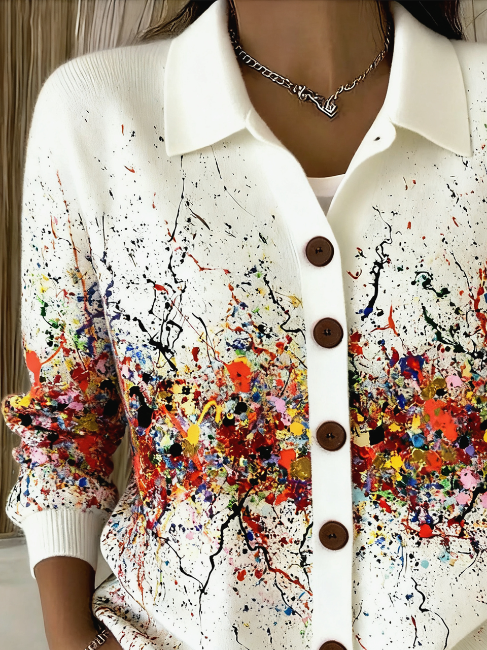 Damen Gestrickt Verlaufsmuster Langarm Bequem Lässig Strickjacke