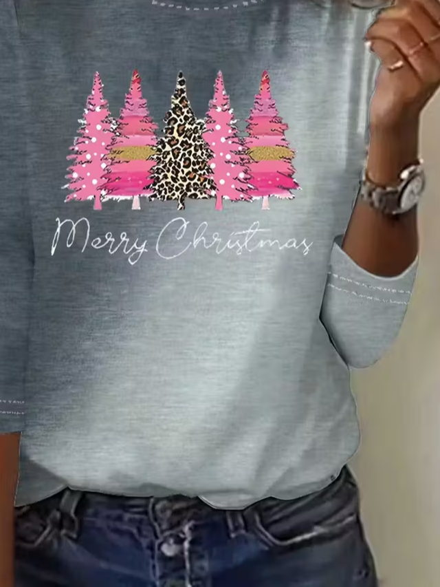 Lässig Weihnachten Rundhals Langarm T-Shirt