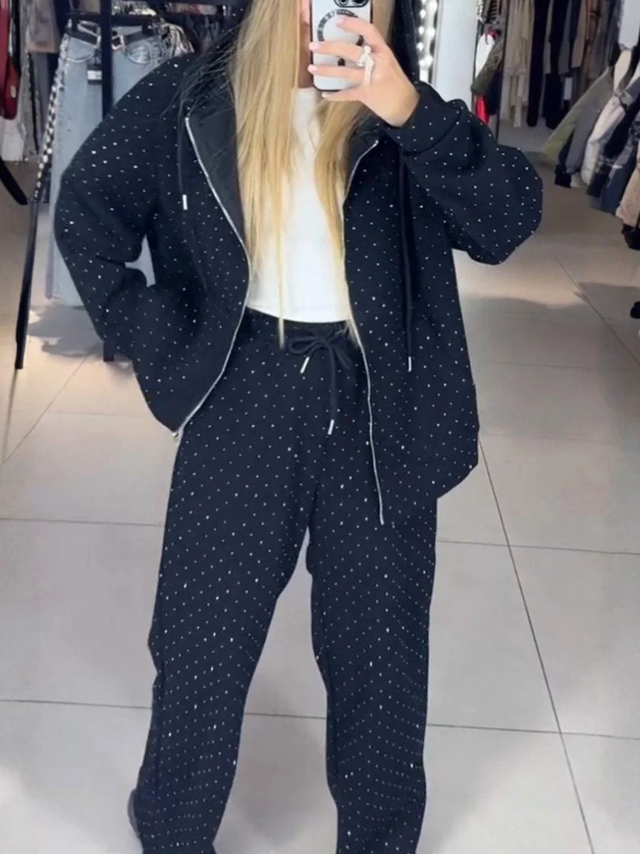 Damen Unifarben Nahtverarbeitung Zweiteiliges Set Täglich Langarm Lässig Frühling/Herbst Bluse mit Hose Matching Set