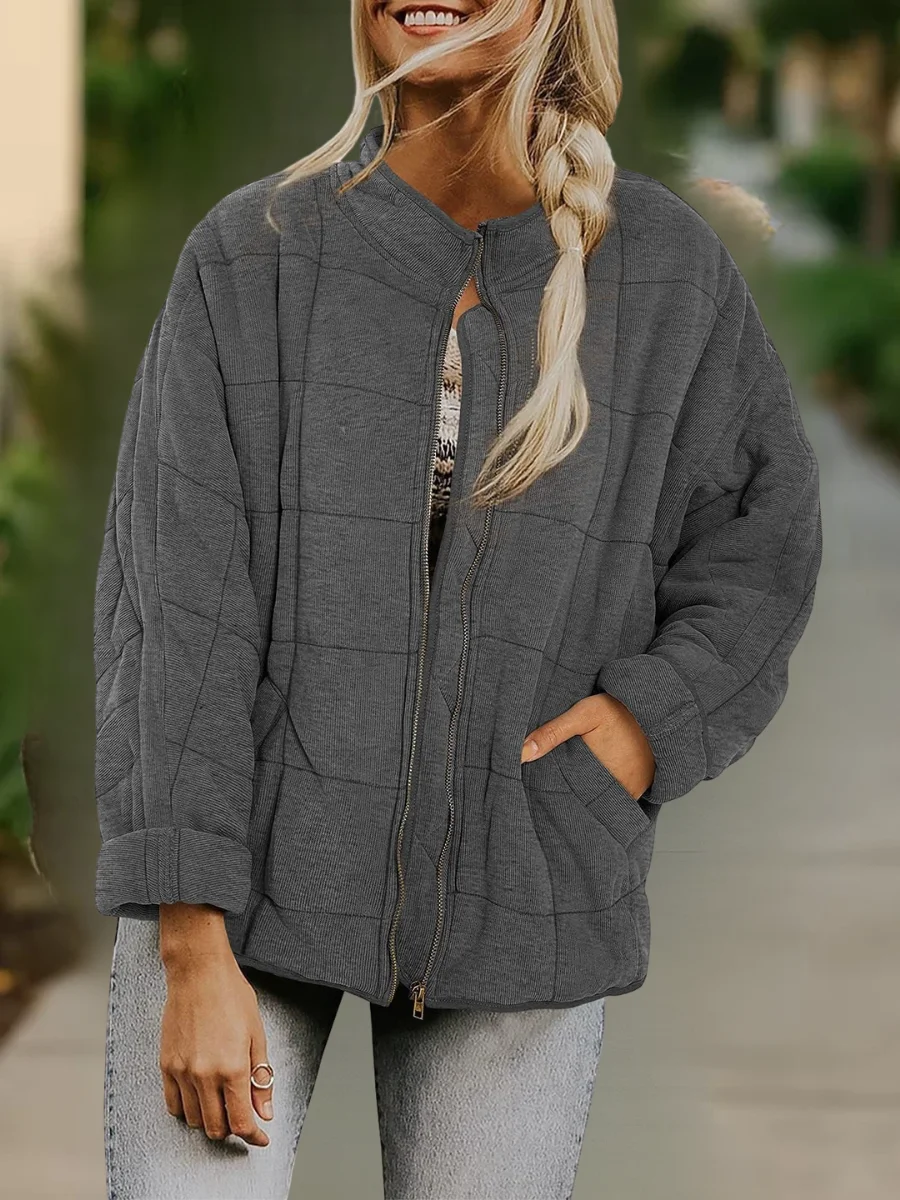 Damen Frühling/Herbst Oberbekleidung Lässig Nahtverarbeitung Unifarben Langarm Stehkragen Jacke