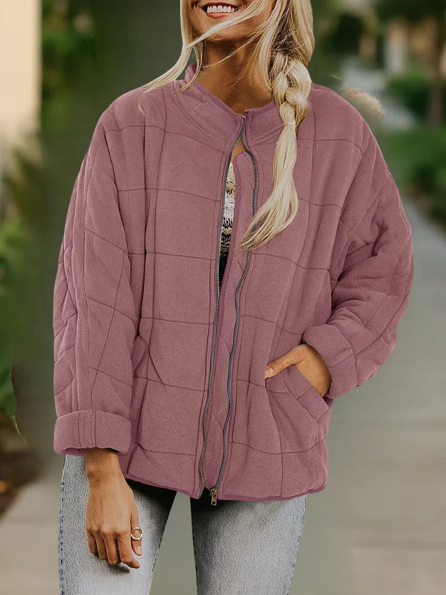 Damen Frühling/Herbst Oberbekleidung Lässig Nahtverarbeitung Unifarben Langarm Stehkragen Jacke