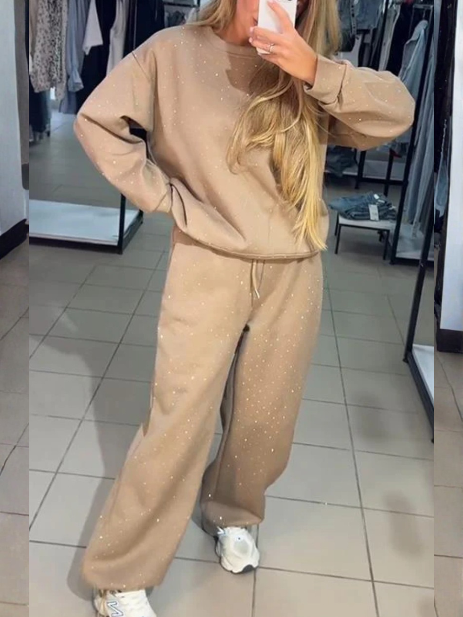 Damen Unifarben Nahtverarbeitung Zweiteiliges Set Täglich Langarm Lässig Frühling/Herbst Bluse mit Hose Matching Set