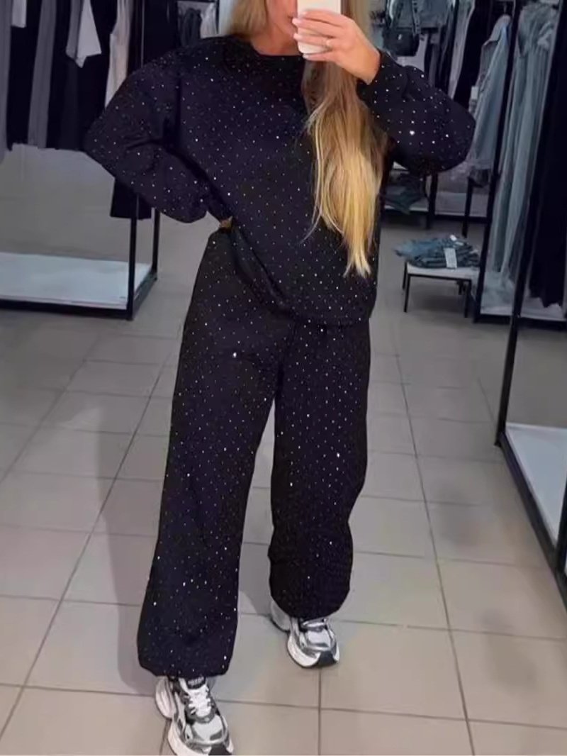 Damen Unifarben Nahtverarbeitung Zweiteiliges Set Täglich Langarm Lässig Frühling/Herbst Bluse mit Hose Matching Set