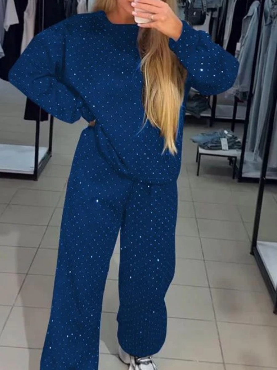 Damen Unifarben Nahtverarbeitung Zweiteiliges Set Täglich Langarm Lässig Frühling/Herbst Bluse mit Hose Matching Set