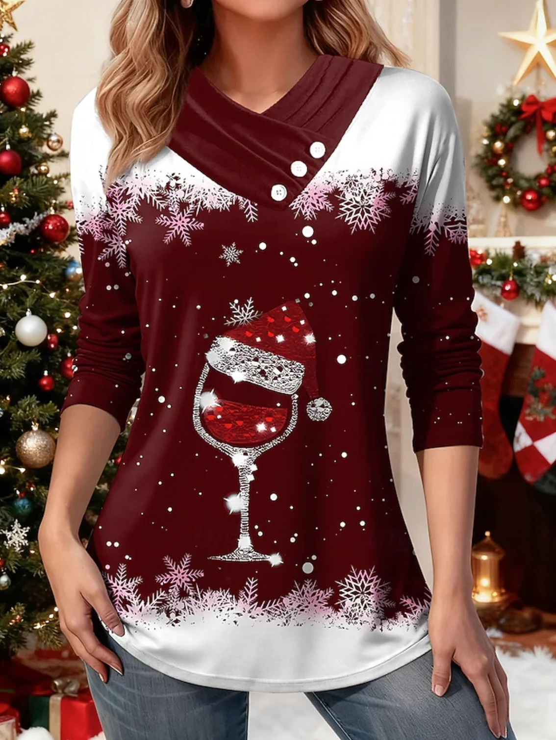 Lässig Verlaufsmuster Langarm T-Shirt