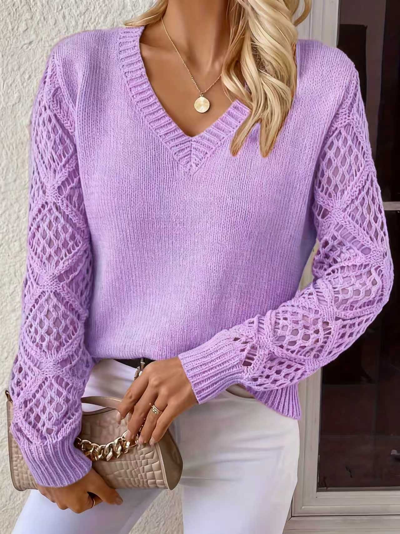 Damen Wolle Unifarben Langarm Bequem Lässig Jacquard Pullover